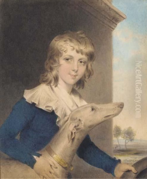 Portrait Of Master Twisden, 
Three-quarter-length, In A Blue Coat,with A White Collar, Beside A 
Whippet, Holding A Hat, A Landscapebeyond Oil Painting by John Downman