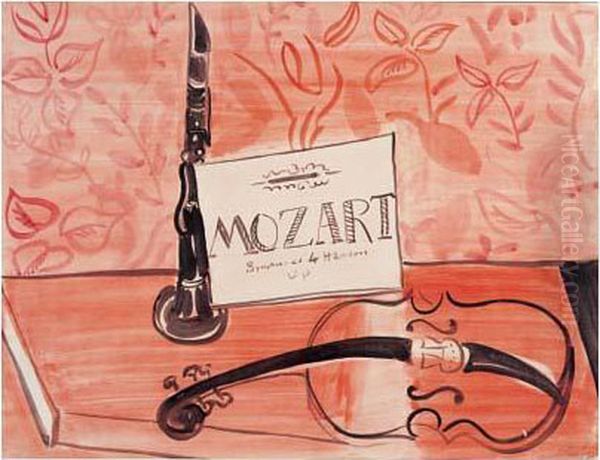 Violon, Flute Et Partitions De Mozart Oil Painting by Raoul Dufy