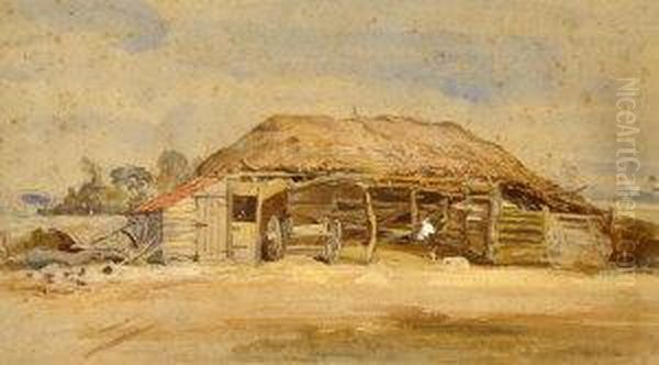 A 
Farmyard With Cattle Oil Painting by Edward Duncan