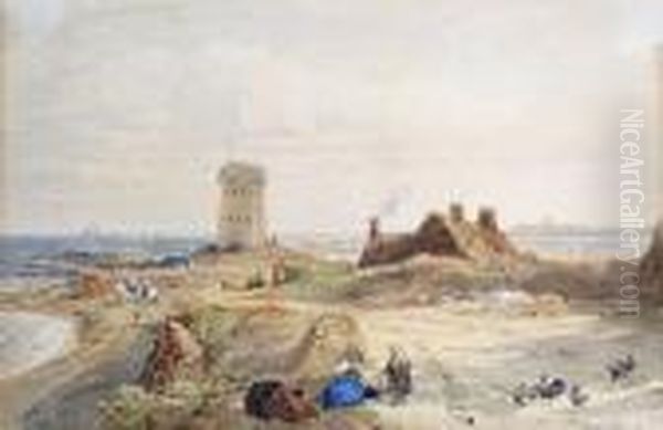 Martello Tower At Mon La Roque, Jersey Oil Painting by Edward Duncan