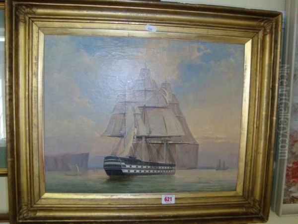 British Man Of War Ship Oil Painting by Edward Duncan