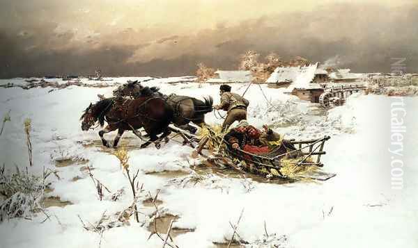 The Sledge Ride Oil Painting by Jaroslav Fr. Julius Vesin