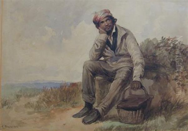 Figure Resting In Landscape Oil Painting by Edward Duncan