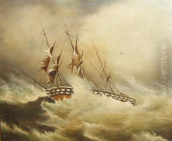 Hm Ship Donegal, In A Gale Of Wind Off West Coast Ofireland Oil Painting by Edward Duncan