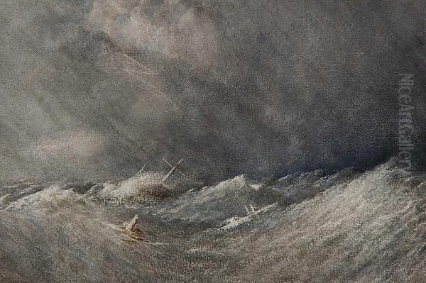 Ship Wreck In Stormy Waters Oil Painting by Edward Duncan