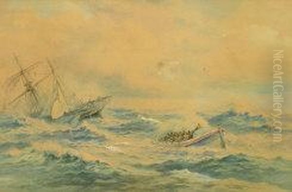 Lifeboat And Distressed Sailing Vessel Oil Painting by Edward Duncan