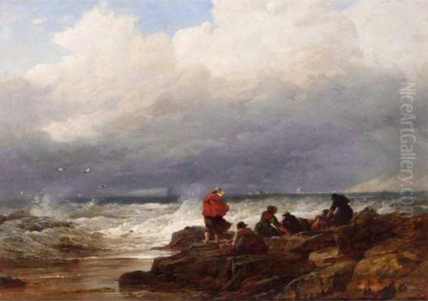 Collecting Mussels Oil Painting by Edward Duncan