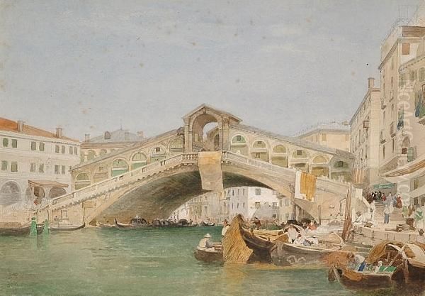 Rialto Bridge, Venice Oil Painting by Edward Duncan