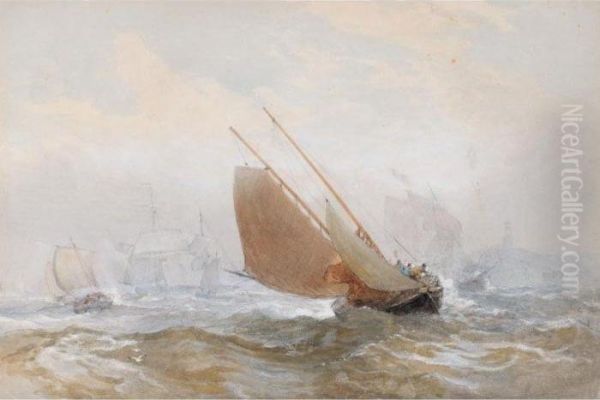 Shipping Off The Coast Oil Painting by Edward Duncan