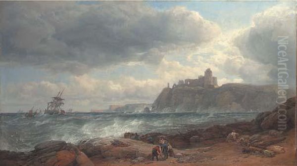 Tantallon Castle, Coast Of Haddingtonshire Oil Painting by Edward Duncan