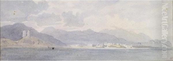 View Of A Castle And Town From The Sea Oil Painting by Edward Duncan