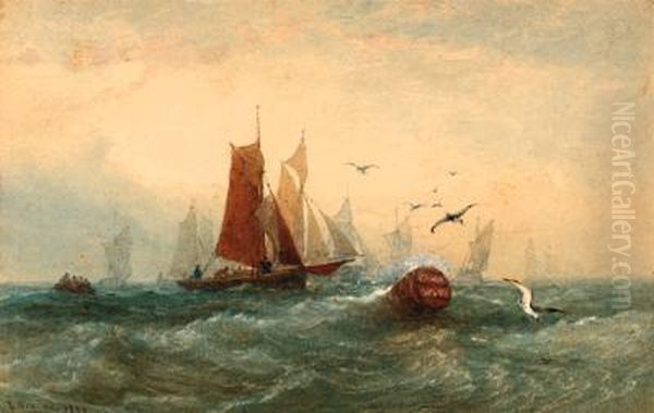 Barges Racing Towards The Grain Spit Buoy Oil Painting by Edward Duncan