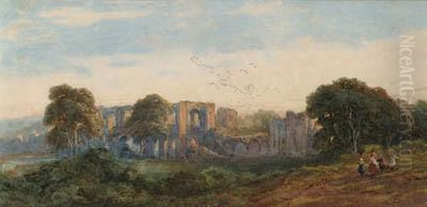 Furness Abbey, The Harvesters Returning At Evening, Cumbria Oil Painting by Edward Duncan