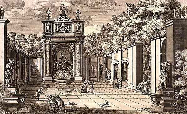 Theatre and trick fountain, from Le Fontane by Giovanni Battista Falda c.1648-78, c.1675, published by 1687 Oil Painting by Giovanni Francesco Venturini