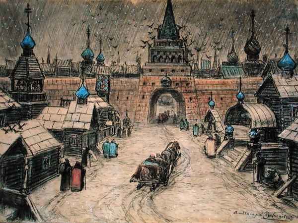 Old Moscow, 1908 Oil Painting by Apollinari Mikhailovich Vasnetsov