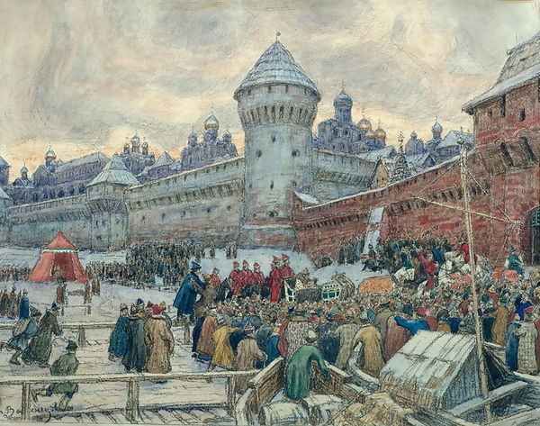 Ancient Moscow, departure after a fight Oil Painting by Apollinari Mikhailovich Vasnetsov