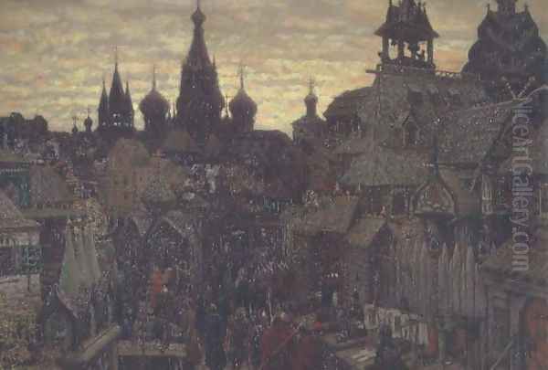 Seventeenth Century Moscow, a Street in Kitay Gorod, 1900 Oil Painting by Apollinari Mikhailovich Vasnetsov