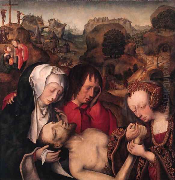 The Lamentation, the Entombment taking place beyond Oil Painting by Master of the Virgo inter Virgines