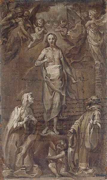 The Risen Christ Surrounded By Angels Appearing To Two Saints Oil Painting by Francesco Vanni