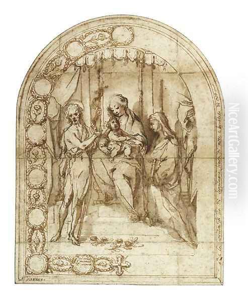 Design For An Altarpiece The Mystic Marriage Of Saint Catherine Of Siena With Saint John The Baptist Oil Painting by Francesco Vanni