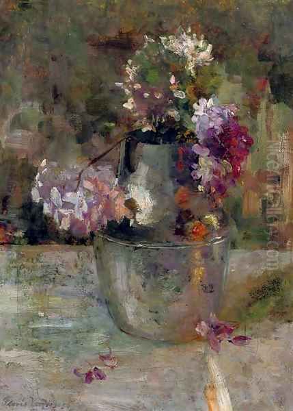 Purple Hortensia in a vase Oil Painting by Floris Verster