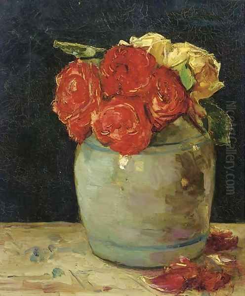 Gemberpot met rozen roses in a clay pot Oil Painting by Floris Verster