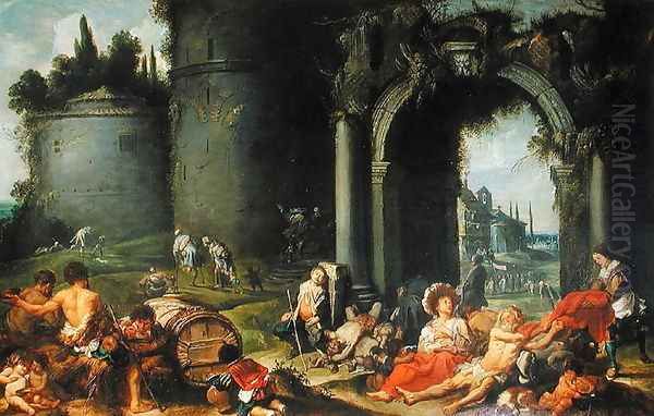 The Works of Mercy, c.1630-40 Oil Painting by Simon de Vos