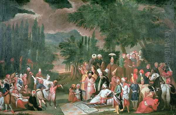 A Turkish Hunting Party with Sultan Ahmed III Oil Painting by Jean Baptiste Vanmour