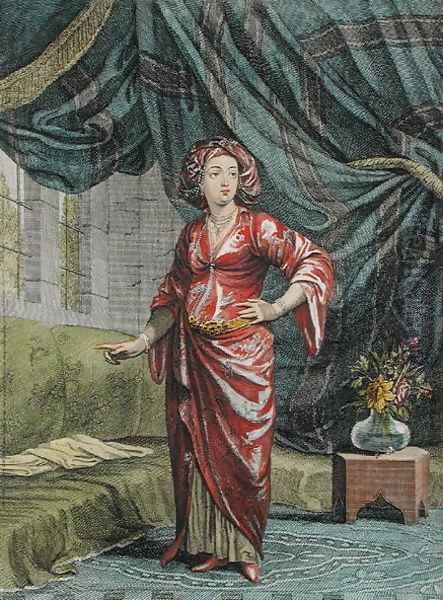 Greek Woman in her Apartment, plate 68 from Recueil de Cent Estampes representant differentes Nations du Levant tirees sur les Tableaux Peints dapres Nature..., 1707-08 Oil Painting by Jean Baptiste Vanmour