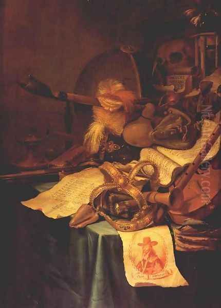 Vanitas with a Royal Crown after 1649 Oil Painting by Vincent Laurentsz. van der Vinne I