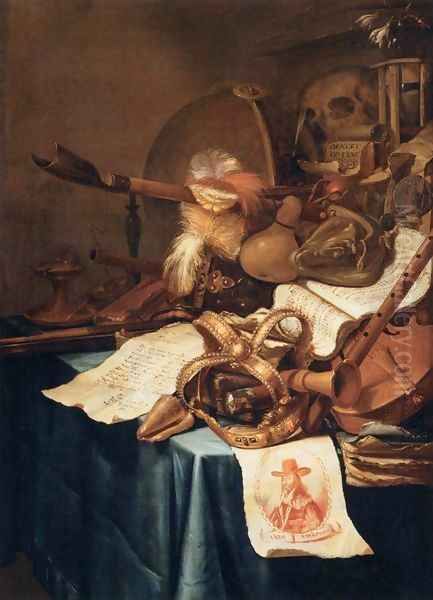 Vanitas with a Royal Crown Oil Painting by Vincent Laurentsz. van der Vinne I