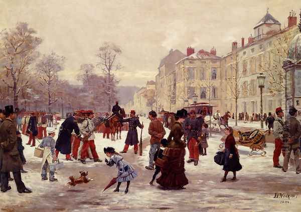 A Winter's Day Oil Painting by Leon Joseph Voirin