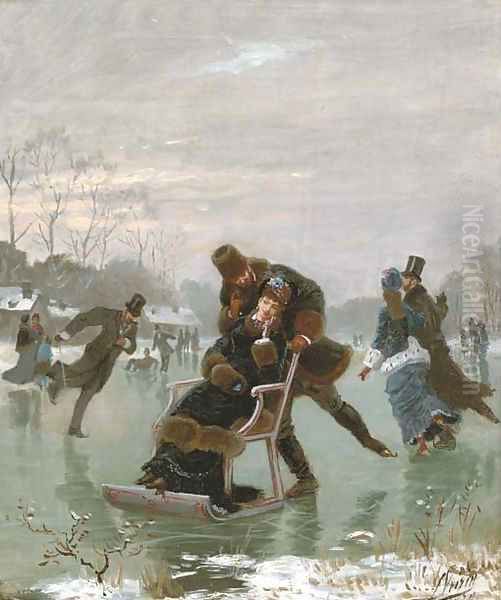 A winter romance Oil Painting by Leon Joseph Voirin