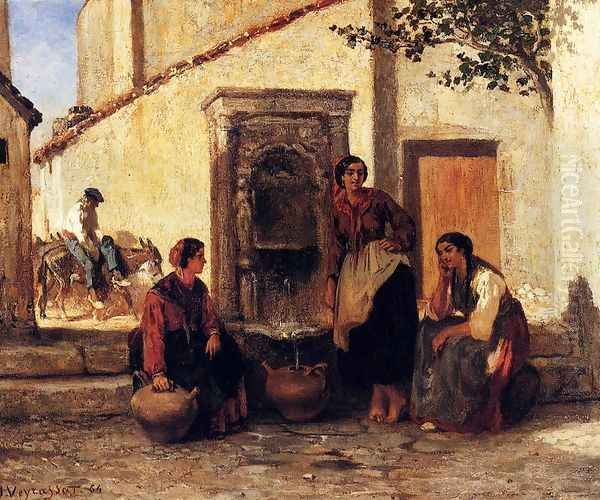 At The Fountain Oil Painting by Jules Jacques Veyrassat