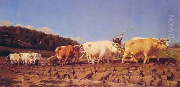 Ploughing in the Nivernais Oil Painting by Jules Jacques Veyrassat