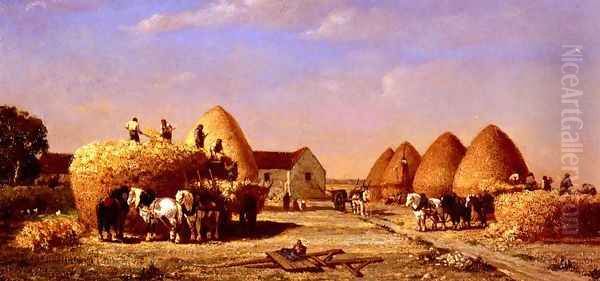 Haymaking Oil Painting by Jules Jacques Veyrassat