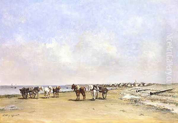 Horses on the beach Oil Painting by Jules Jacques Veyrassat