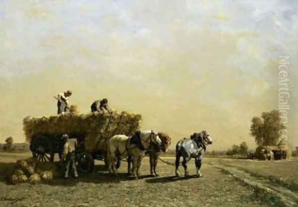 The hay cart Oil Painting by Jules Jacques Veyrassat