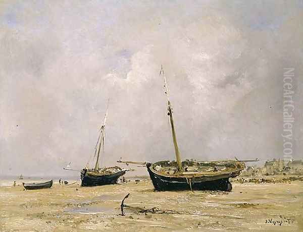 Boats, low tide Oil Painting by Jules Jacques Veyrassat