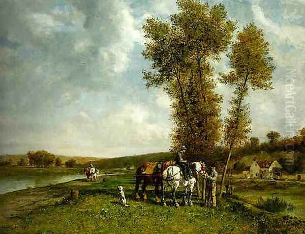 At the edge of the Seine Oil Painting by Jules Jacques Veyrassat