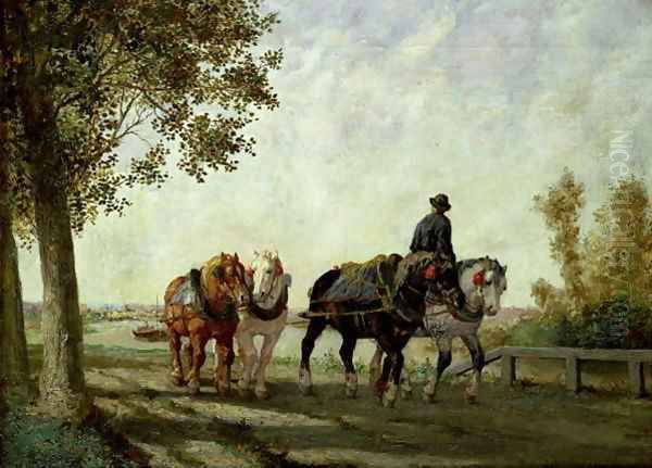 The Barge Horses Oil Painting by Jules Jacques Veyrassat