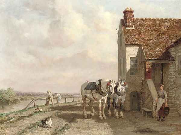 The plough team at rest Oil Painting by Jules Jacques Veyrassat