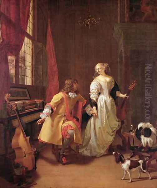 A Musical Interlude Oil Painting by Jan Verkolje