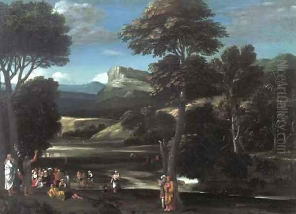 Landscape with Saint John the Baptist preaching Oil Painting by Gian Battista Viola