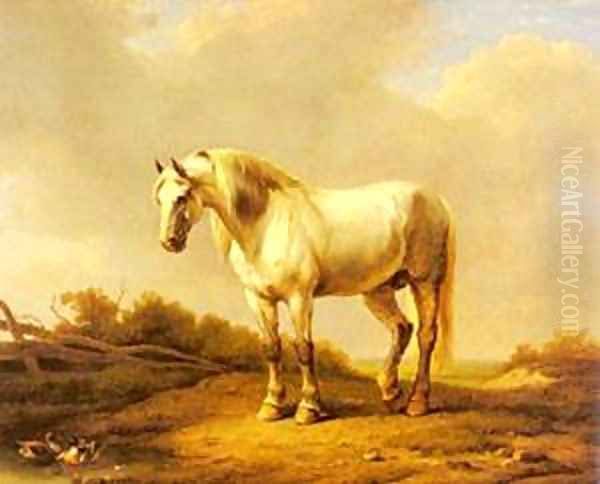 A White Stallion In A Landscape Oil Painting by Eduard Veith