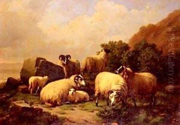 Sheep grazing By The Coast Oil Painting by Eduard Veith