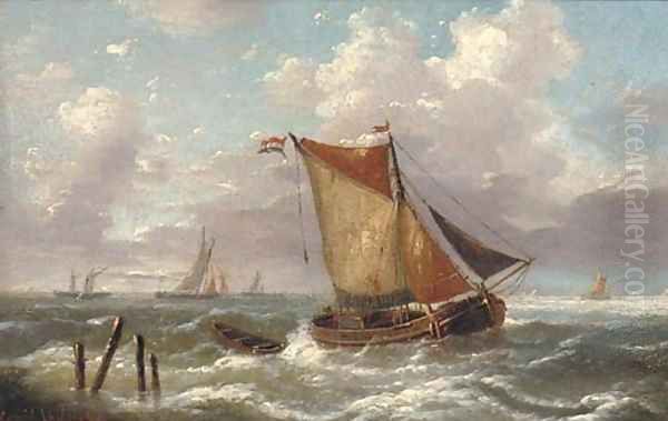 A Dutch smalschip running into the estuary Oil Painting by Louis Verboeckhoven