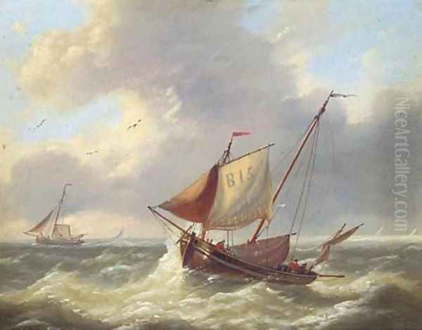 Shipping in open water Oil Painting by Louis Verboeckhoven