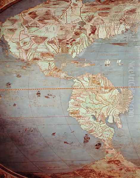 Map of North and South America, from the Sala Del Mappamondo (Hall of the World Maps, c.1574-75 Oil Painting by Luigi Vanvitelli