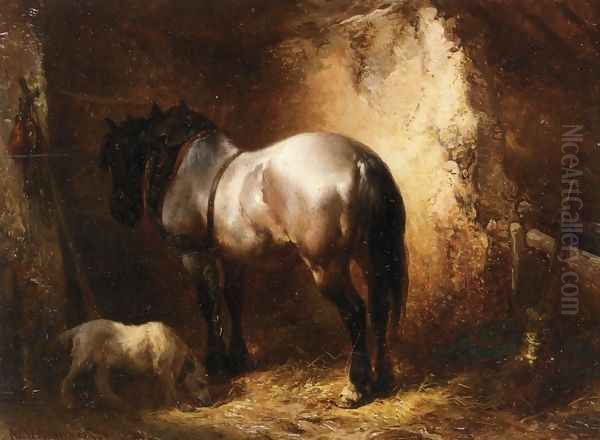 A Horse in a a Stable Oil Painting by Wouterus Verschuur